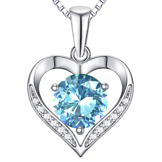Blahanna Heart Moissanite Birthstone Necklaces Anniversary/Birthday/Best Friend/Girlfriend/Wife Gifts for Her 925 Sterling Silver Pendant Necklace for Women, December, Sky Blue