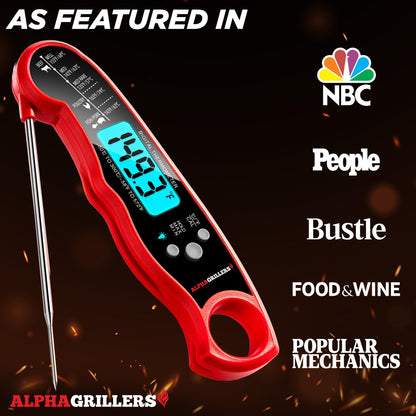 Alpha Grillers Meat Thermometer Digital - Instant Read Food Thermometer for Cooking Grilling Air Fryer Griddle Probe Kitchen Gadgets Essentials BBQ Accessories Grill Gifts for Men Him Dad Fathers Day