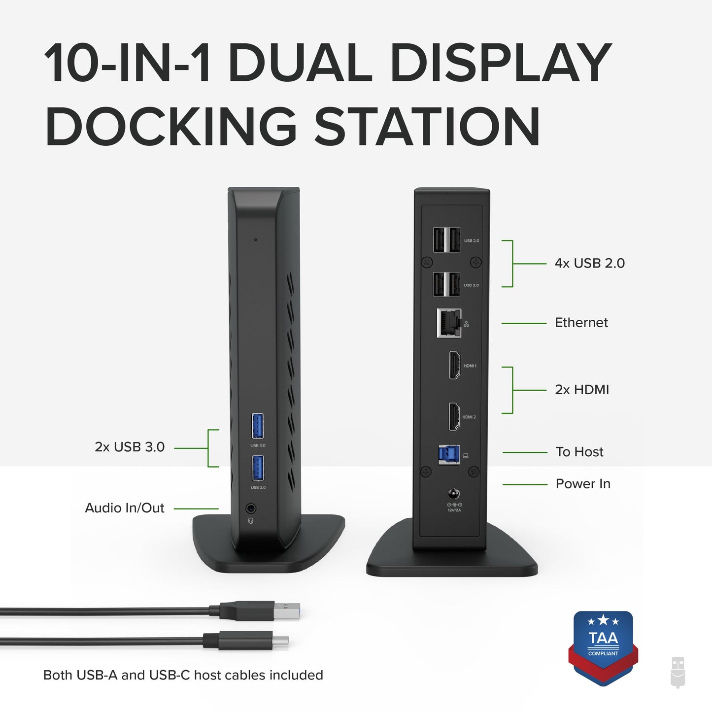Plugable USB 3.0 and USB-C Universal Laptop Docking Station with 2 HDMI Ports for Windows, Mac, and ChromeOS (Gigabit Ethernet, Audio)