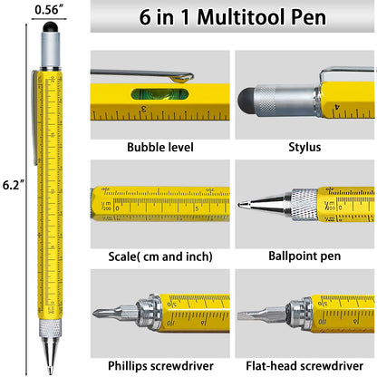 Jishi Multitool Pen Set, 2pcs Multi-Tool Pens, Black & Yellow Aluminum, 9-in-1 & 6-in-1 Functions, Gifts for Men, Stocking Stuffers, Fathers Day, Birthday, Easter, Christmas
