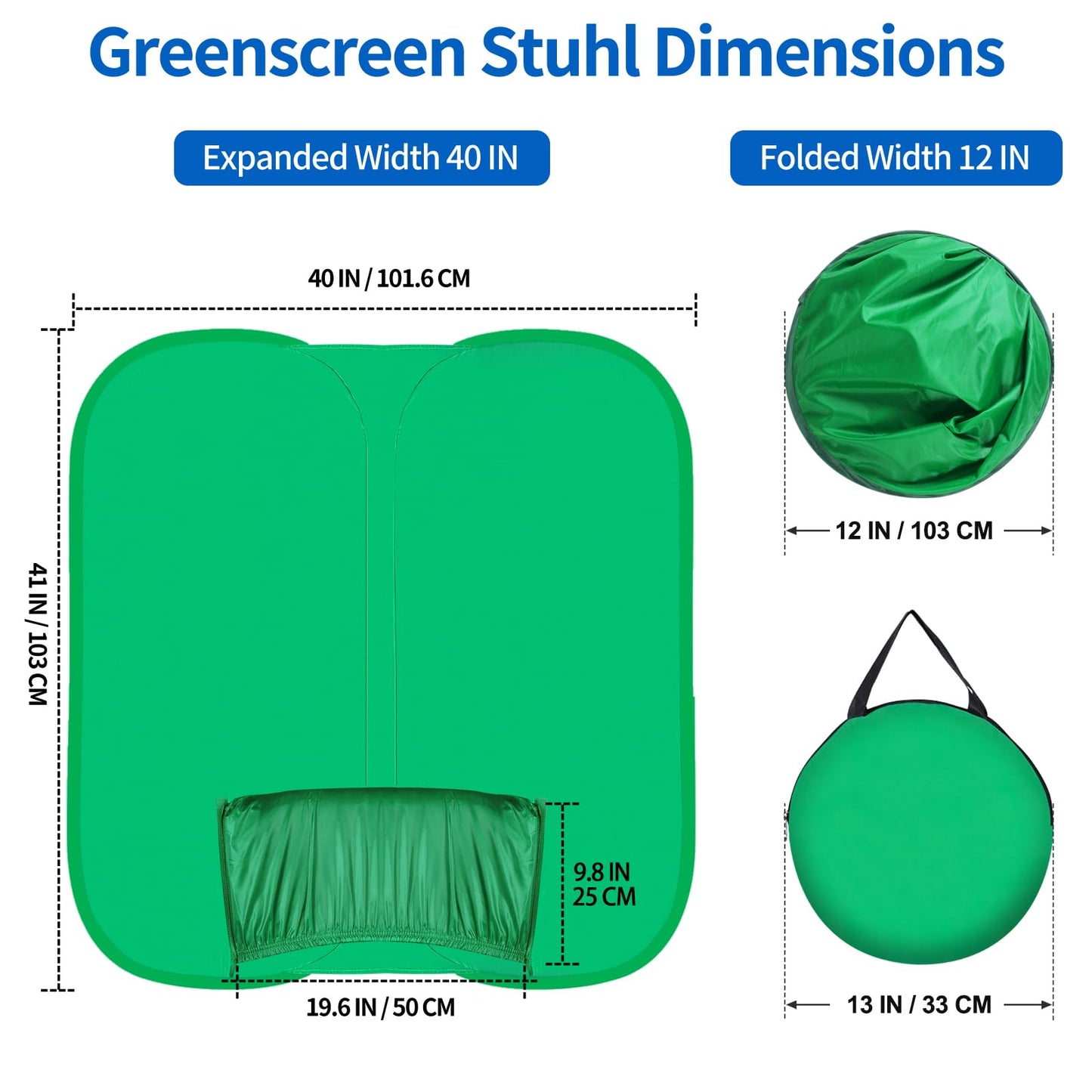 Green Screen Chair,Green Screen Background 40IN,Pop Up Portable Chromakey Backdrop with Stand,Collapsible Attachable Panel for Photo and Video Shooting, Live Streaming,Zoom,Gaming