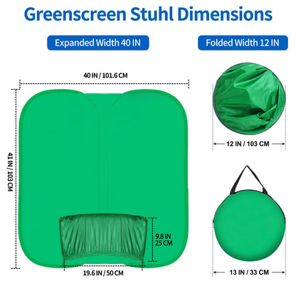 Green Screen Chair,Green Screen Background 40IN,Pop Up Portable Chromakey Backdrop with Stand,Collapsible Attachable Panel for Photo and Video Shooting, Live Streaming,Zoom,Gaming