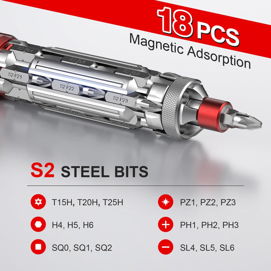 JOREST 19 in 1 EDC Multi-bit Screwdriver Set with Extension Bar, Cool Tool Gifts for Men Dad Him, Magnetic Torque Screwdriver with Torx Nut Slotted, Pocket Repair Tool Kit for Bike, Snowboard, Silver