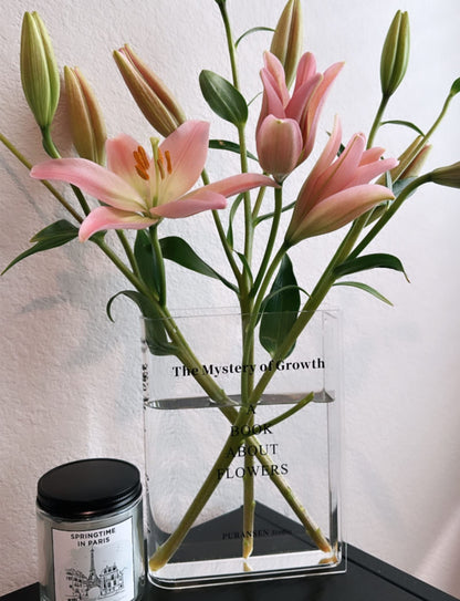 Puransen Clear Book Flower Vase - Floral Bookshelf Decor, Acrylic Flower Holder & Space-Saving Organizer, Modern Home Office/Study Desk Minimalist Aesthetic (Not Including Flowers)