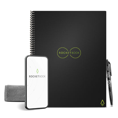 Rocketbook Core Reusable Spiral Notebook, Letter Size 8.5x11, Black - Dotted Pages, App-Connected, Erasable, Durable Cover, Ideal for School, Work, and Creative Projects
