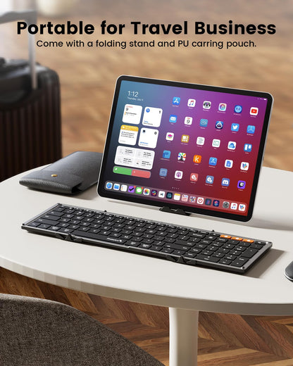 ProtoArc Backlit Foldable Keyboard, XK01 Plus Folding Portable Bluetooth Keyboard for Travel, True Full Size External Wireless Keyboards with Backlight for iPad Tablet Smartphone Laptop PC