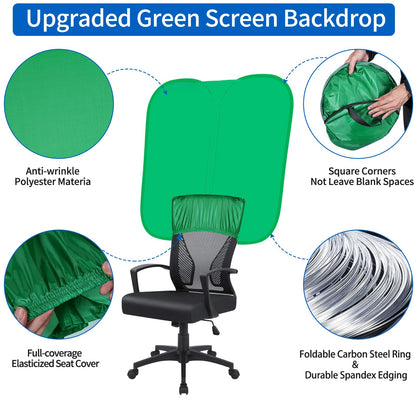 Green Screen Chair,Green Screen Background 40IN,Pop Up Portable Chromakey Backdrop with Stand,Collapsible Attachable Panel for Photo and Video Shooting, Live Streaming,Zoom,Gaming