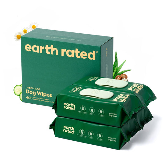 Earth Rated Pet Grooming Wipes for Dogs and Cats, Hypoallergenic, Cleaning and Hydrating, for Paws, Body and Butt, Unscented, 400 Count