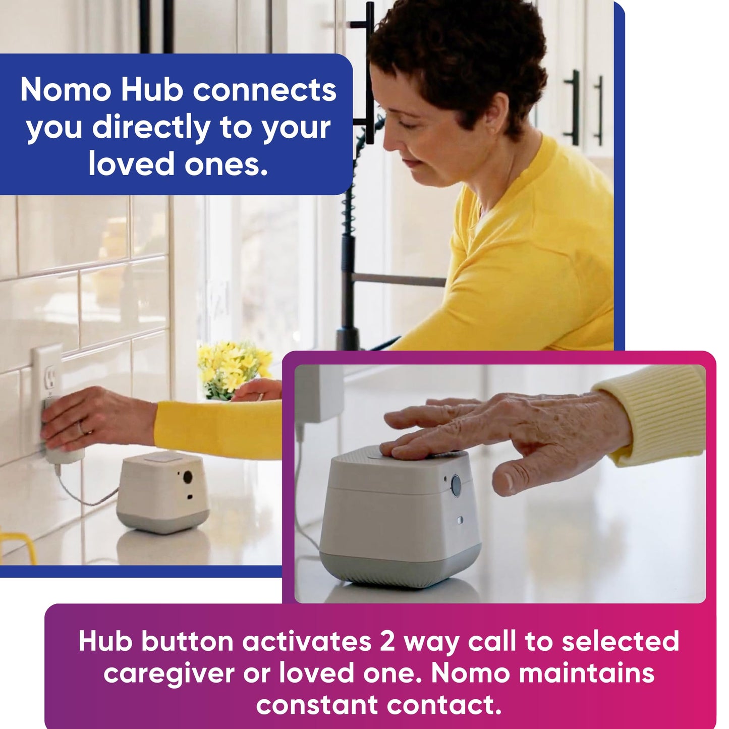 Nomo Smart Care Remote Home Medical Alert System, Custom Alerts w/App Activity Log, Fall Detection for Seniors w/Call Button, 24/7 Fast Emergency Contact, WiFi Connected, Elderly Health Device