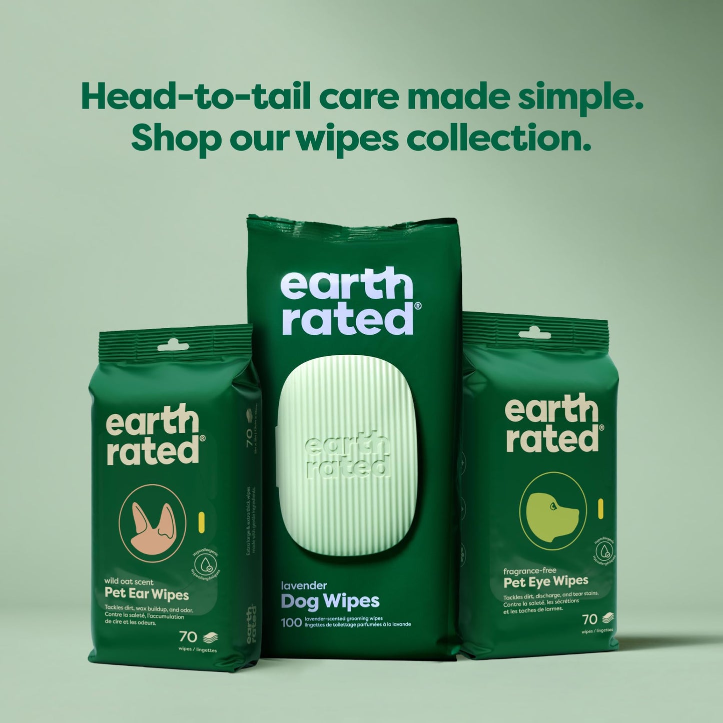 Earth Rated Pet Grooming Wipes for Dogs and Cats, Hypoallergenic, Cleaning and Hydrating, for Paws, Body and Butt, Unscented, 400 Count