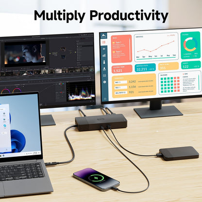 Dell WD19S 180W Docking Station, USB-C, 3 External Display, HDMI, Dual DP, Power Charge up to 130W + ITSPWR Bundle with HDMI 4K Cable + DP Cable+ Cleaning Cloth