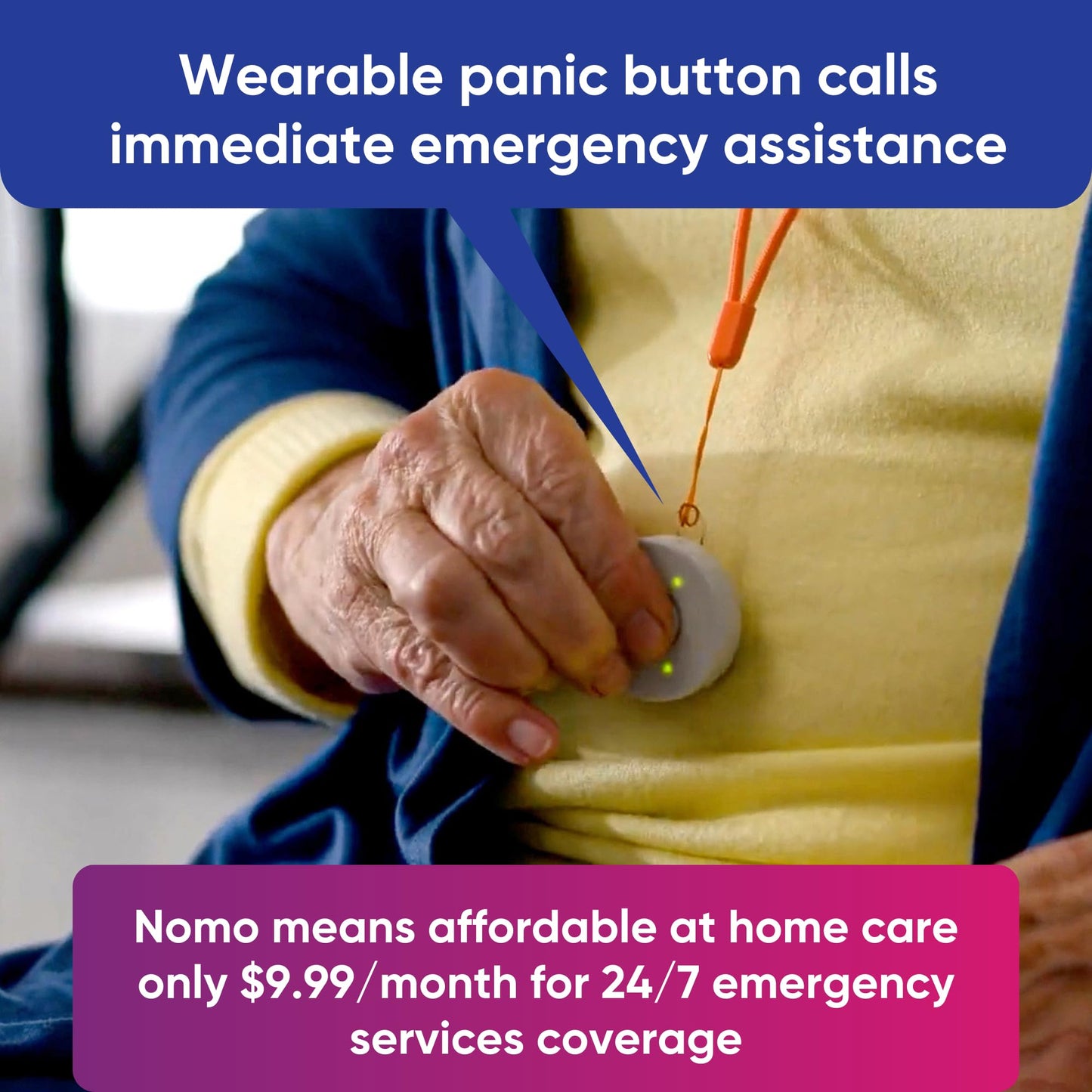 Nomo Smart Care Remote Home Medical Alert System, Custom Alerts w/App Activity Log, Fall Detection for Seniors w/Call Button, 24/7 Fast Emergency Contact, WiFi Connected, Elderly Health Device