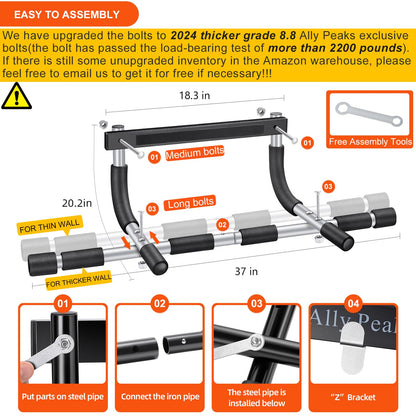 ALLY PEAKS Pull Up Bar Thickened Steel Pipe Super Heavy Duty Steel Frame Upper Workout Bar| Multi-Grip Strength for Doorway | Indoor Chin-Up Bar Fitness Trainer for Home Gym Portable (silver2)