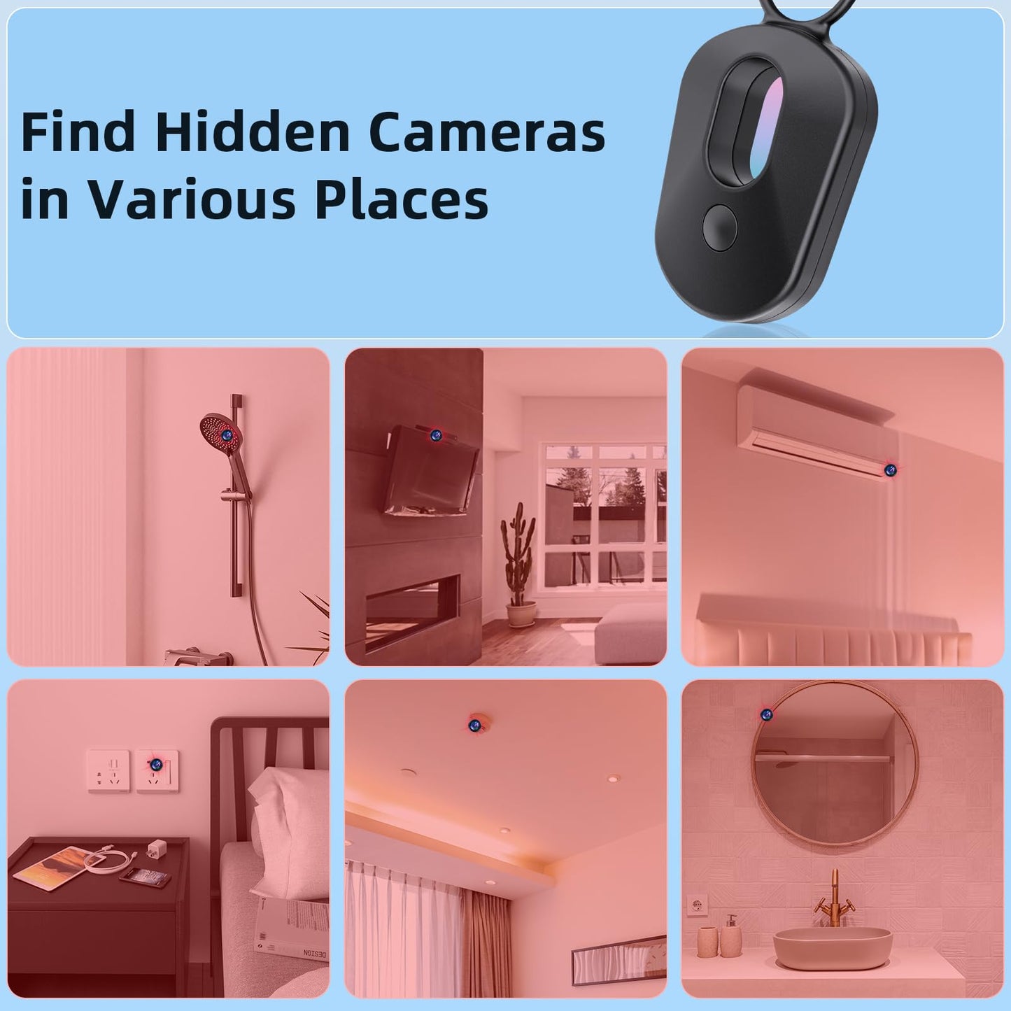 Hidden-Camera-Detectors [2025 Upgraded] Anti-Spy Anti-Bug Camera Detector Spy Camera Finder,720H Rechargeable Battery Infrared Scanning Portable for Travel,Hotel,Bathroom,Office,Car,AirBnb(1 Pack)