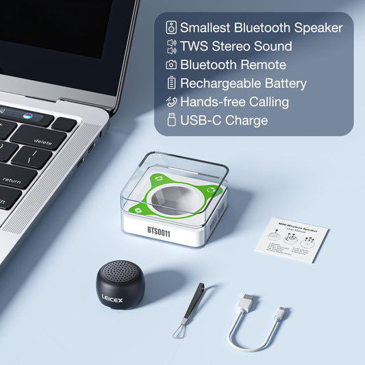 LEICEX Mini Bluetooth Speaker, Small Tiny Portable Bluetooth 5.0 Speakers Perfect for Outdoor Indoor(Black)