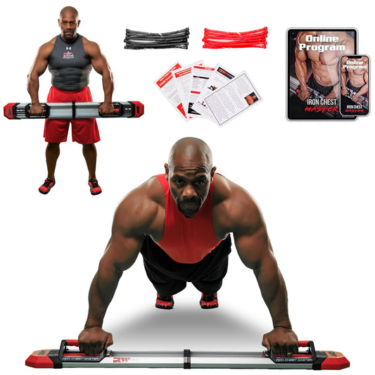 IRON CHEST MASTER Push Up Machine | Home Fitness Equipment for Chest Workouts | Home Gym Equipment Includes Adjustable Resistance Bands and a Unique Fitness Program | Tension Level - 120 lbs.