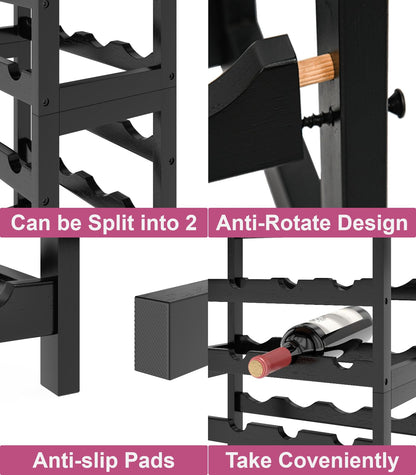 MOGELAFOO 6 Tier Bamboo Wine Rack Freestanding Floor, 24 Bottles Wine Storage Shelves with Table Top, Stackable Wine Display Rack for Kitchen, Bar, Dining Room, Rustic Brown and Black