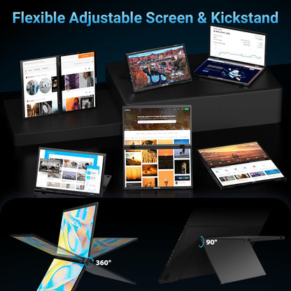 HotYeah Triple Laptop Screen Extender, 15.6'' Dual Stacked Monitor (Windows/MAC), USB-C HDMI 1080P IPS, Plug & Play, Folding Extended Monitor Extender w/Kickstand & 180° Rotation