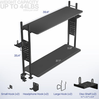 VIVO Clamp-on 40 inch 2-Tier Shelving Unit with Pegboard for Table Accessories, Gaming Devices, and More, Desktop Organizer, Black, DESK-SHELF40G