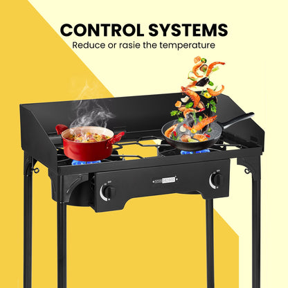 VIVOHOME 150,000 BTU Double Burner Propane Stove, Heavy-Duty Outdoor Portable Camp Stove with Windscreen & Detachable Legs for Camping, Backyard, BBQ Cookouts