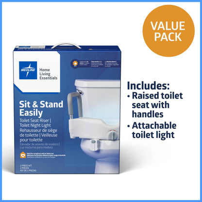 Medline Multi-Function Bathroom Kit for Caregivers, Seniors and Adults: Toilet Seat Riser and Attachable Toilet Light for Adults, Disabled- Enhanced Safety, 1 Ct.