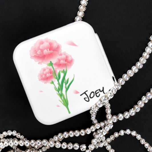 Personalized Jewelry Box With Name and Flower Custom Travel Leather Jewelry Organizer Box for Women Maid of Honor Gifts Birthday Valentine's Day Christmas Gifts for Girls Girfriend Mom