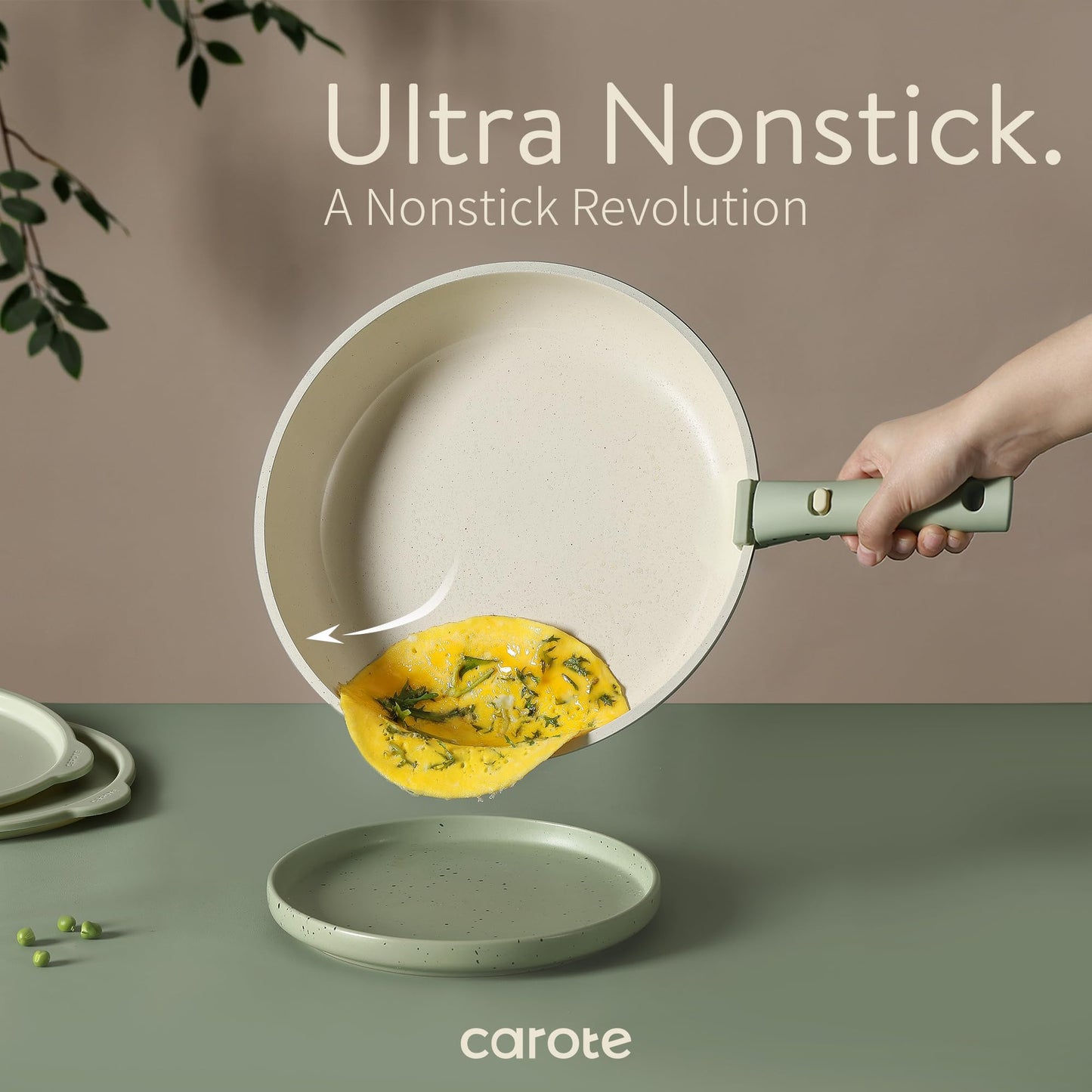 CAROTE Pots and Pans Set, Nonstick Cookware Set Detachable Handle, 15pcs Induction Kitchen Cookware Sets Non Stick with Removable Handle, RV Cookware Set, Oven Safe, Sage Green