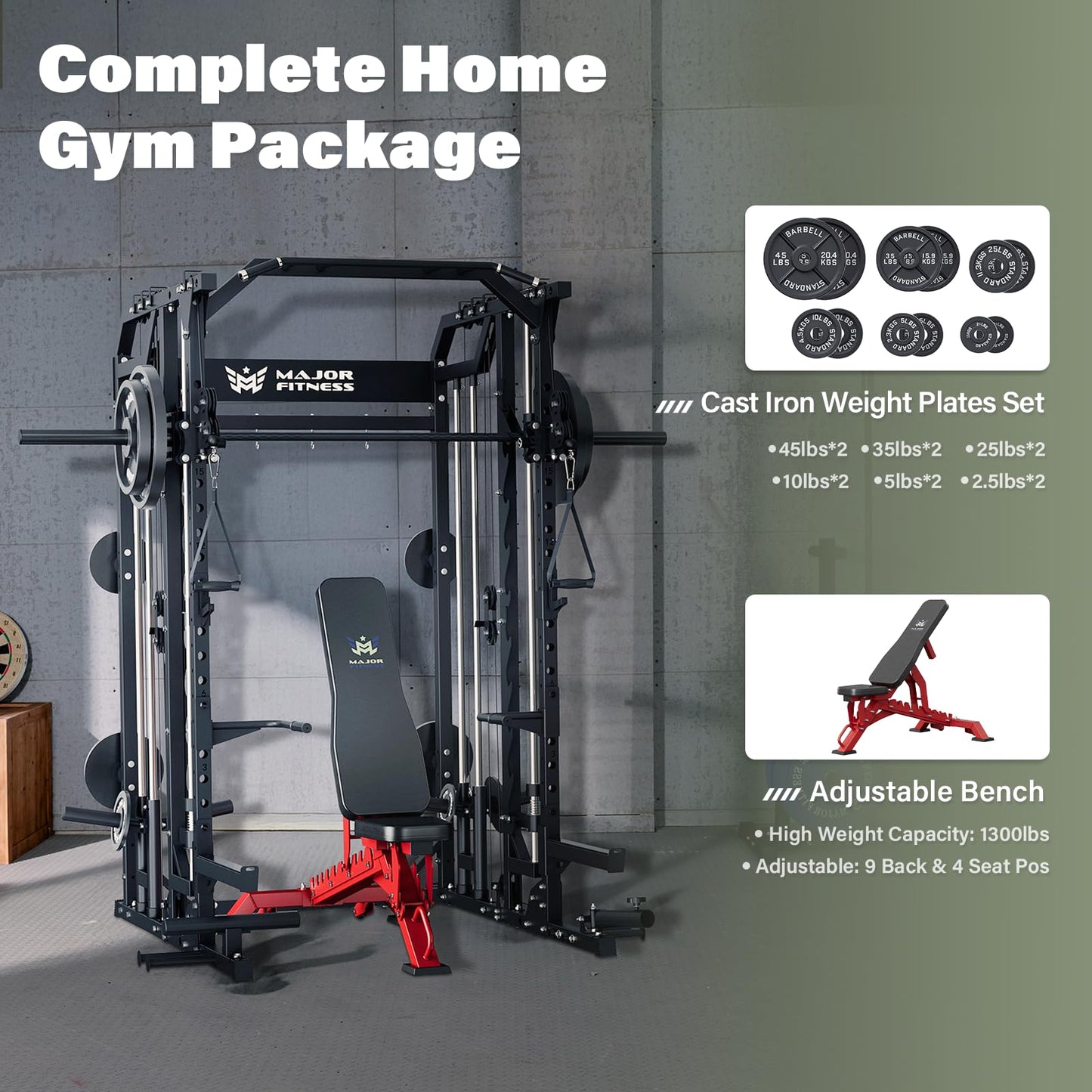 Major Fitness Drone2 Machine – All-in-One Home Gym Squat Rack with Weight Bar, Dual LAT Pull-Down Systems & Cable Crossover Machine for Full-Body Workouts
