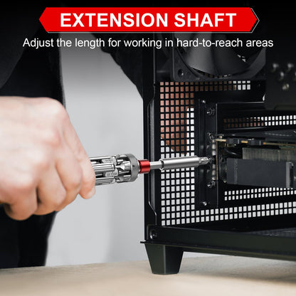JOREST 19 in 1 EDC Multi-bit Screwdriver Set with Extension Bar, Cool Tool Gifts for Men Dad Him, Magnetic Torque Screwdriver with Torx Nut Slotted, Pocket Repair Tool Kit for Bike, Snowboard, Silver