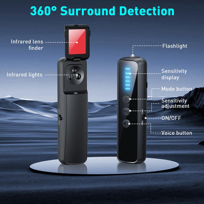 CoolMouse Hidden Camera Detectors, Spy Camera Detectors, Hidden Device Finder for Hotels Car Office Home Travel Meetingroom, Portable Mini Design, 5 Levels Sensitivity 4 Modes, 25H Working Time