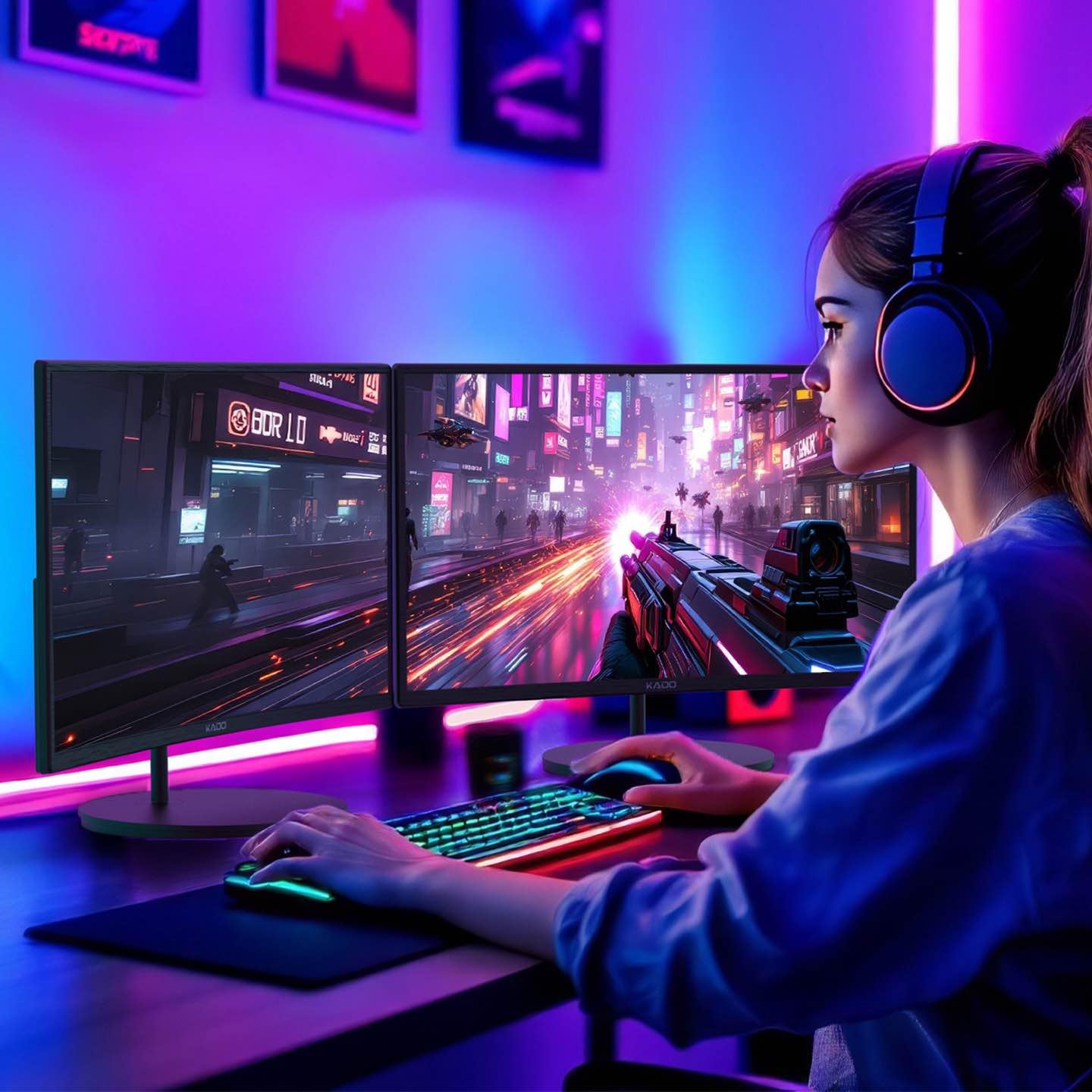 Kado Dual Monitor Setup - 2-Pack 27" Curved 1500R 1920x1080 Computer Monitor 75Hz VESA Mount HDMI Office Gaming Built-in Speakers (C27 Dual Series)