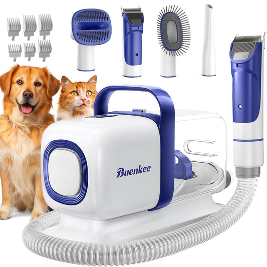 buenkee Dog Grooming Kit with Pet Grooming Vacuum, Dog Clipper, Pet Shedding Brush, Cleaning Tool in 1, Low Noise Dogs Vacuum for Cats