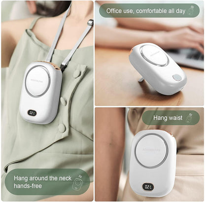 AOCOOLFAN Portable Neck Fan, Mini Small Personal Handheld Fan USB Rechargeable 3 Speed for Girls Boys Woman Eyelash Travel Home Office Outdoor (White)