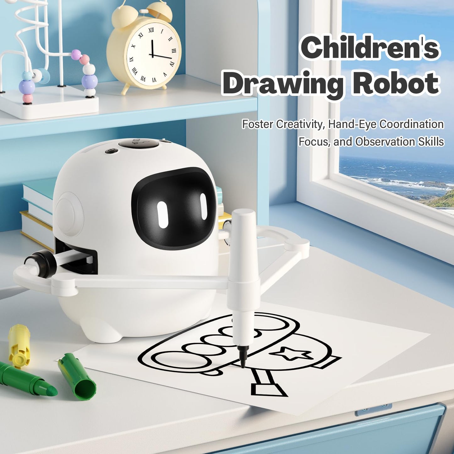 RIVGOT Drawing Robot for Kids with 150 Cards, Voice Interactive Educational Drawing Machine, Montessori Painting Learning Toys for 3 4 5 6 7 8 Year Old Boys Girls Birthday Party