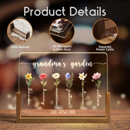 LUCKOR Mothers Day Gifts for Mom, Grandma, Custom Mom Gifts for Mothers Day from Daughter Son Kids, Customized Birth Month Flower with Names, Personalized Grandma Birthday Gifts