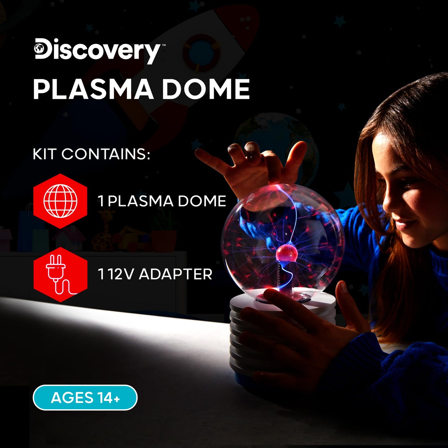 Discovery #MINDBLOWN Plasma Globe Lamp - Touch and Sound Sensitive Lightning, Electric Plasma Ball Interactive Novelty Toy, Bedroom & Desktop Home Décor, Tesla Coil Light Plasma Orb