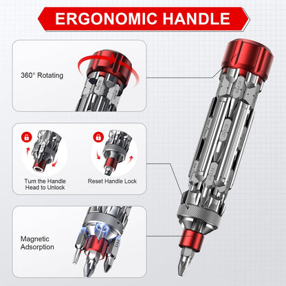 JOREST 19 in 1 EDC Multi-bit Screwdriver Set with Extension Bar, Cool Tool Gifts for Men Dad Him, Magnetic Torque Screwdriver with Torx Nut Slotted, Pocket Repair Tool Kit for Bike, Snowboard, Silver