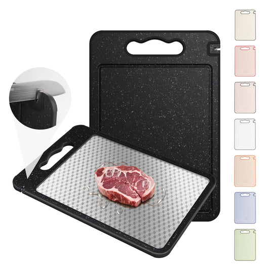 2 in 1 Stainless Steel Cutting Board with Handle Best Non-toxic Chopping Large Metal Meat Butcher Block Mesh Design Madera Glass Marble Kitchen Tablas Cocina Cortar Picar Regalos Mujer Mama Abuela