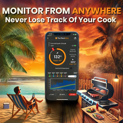 MeatStick V Wireless Meat Thermometer, 1200°F Heat Resistance, Unlimited Range WiFi & Bluetooth, Smart Digital Probe for Grilling, Smoking, Sous Vide, BBQ, Air Fryer, Oven, Smoker, Kitchen Cooking