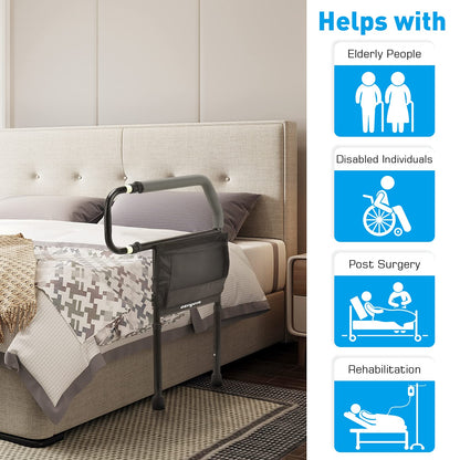 Sangohe Bed Rail for Elderly, Bed Assist Grab Bar Handle with Storage Pocket, Safety Bed Rails for Elderly Adults Getting in & Out of Bed at Home and Dorm - Fit King, Queen, Full, Twin