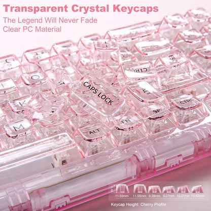 YUNZII X71 Wireless Hot Swappable Transparent Mechanical Keyboard with Clear Keycaps, 68% Layout, BT5.0/2.4G/USB-C Gasket Mount Wireless RGB Backlit for Windows/Mac(Crystal Ice Switch,Pink)