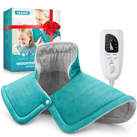 Heating Pad for Neck and Shoulders and Back, Birthday Gifts for Women Mom Her Grandma, Mothers Day Gifts for Mom Wife, Weighted Neck and Shoulder Heating Pads, 6 Heat Settings 4 Auto-Off,17"x23" Blue