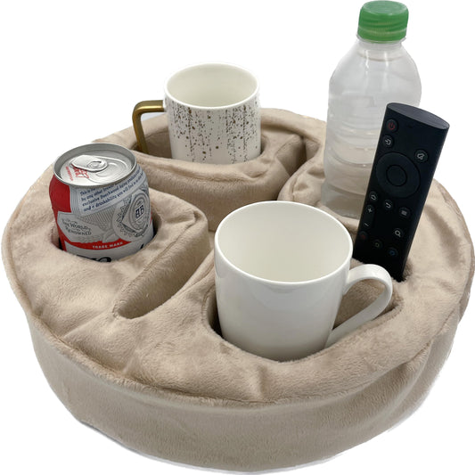 Xchouxer Couch and Bed Cup Holder Pillow, Sofa Organizer Caddy for Drinks, Remotes, Phones, Snacks (Beige)