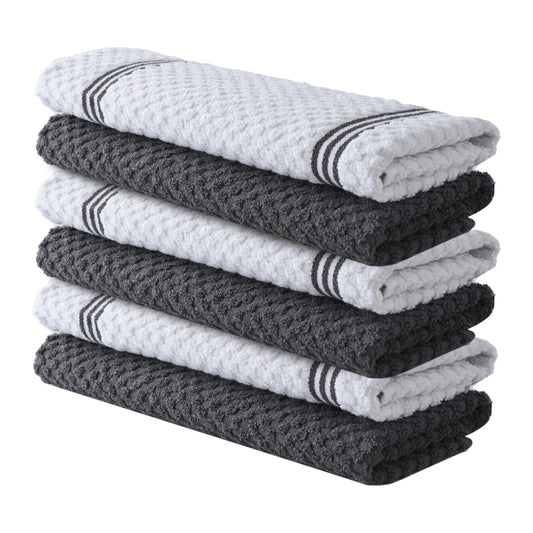 Infinitee Xclusives 100% Cotton Kitchen Towels - 15x25 Inch Ultra Soft Tea Towel, Super Absorbent Terry Dish Towels for Kitchen Linens |Grey|