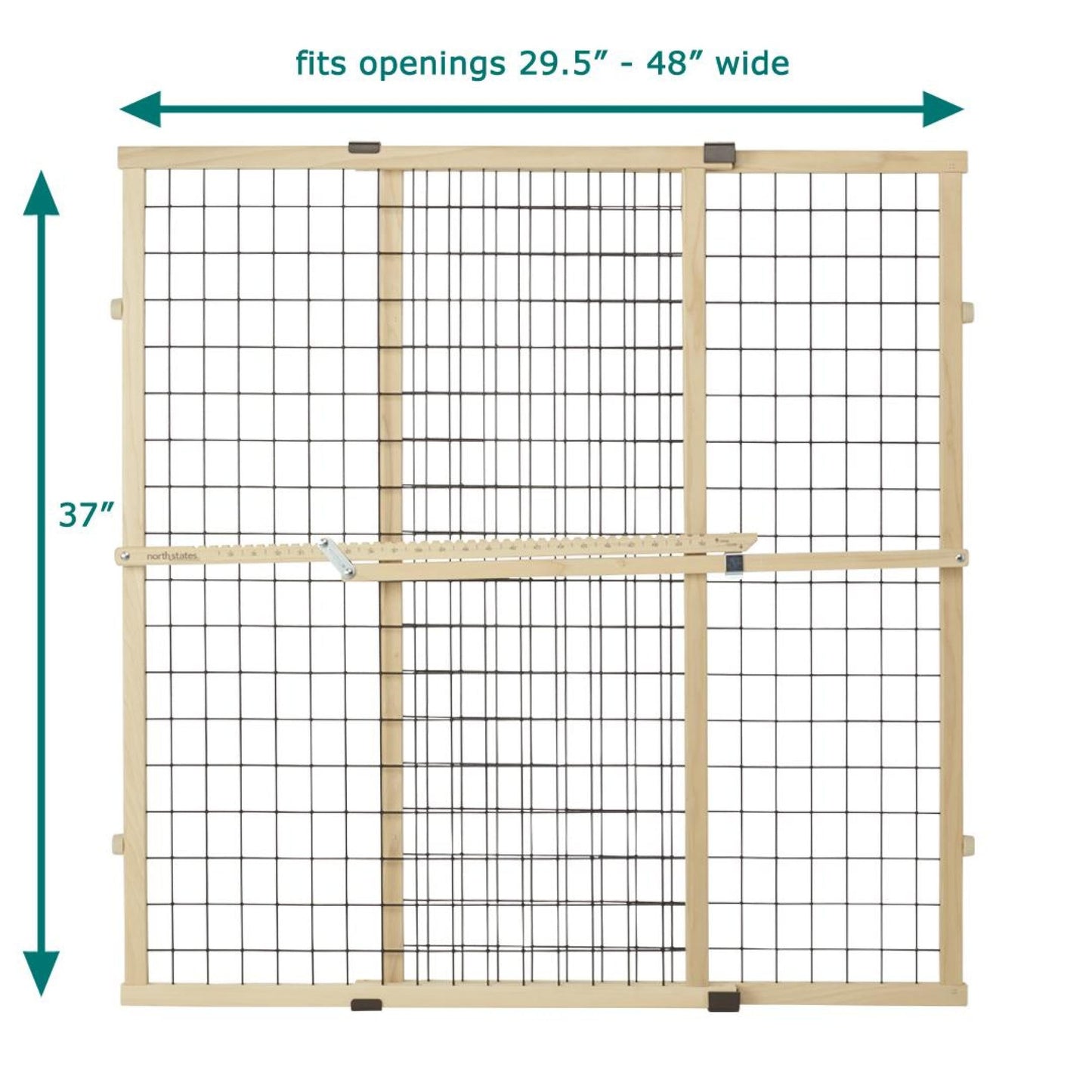 MYPET North States Wire Mesh Dog Gate: 29.5-48" Wide. Pressure Mount. No Tools Needed. Made in USA. Dog Gate 37" Tall, Expandable, Durable Dog Gates for Doorways, Sustainable Hardwood