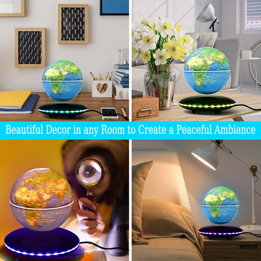 RUIXINDA Multi-Color Changing Levitating Globe Magnetic Levitation Floating Globe World Map Educational Gifts for Home Desk Decoration