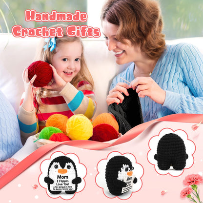 Gifts for Mom Mothers Day from Daughter Son, Handmade Crochet Penguin Mom Gifts for Birthday Mother‘s Day Mommy Mother in Law Bonus Step Mothers, Funny I Love You Mum Present Emotional Cute Decor