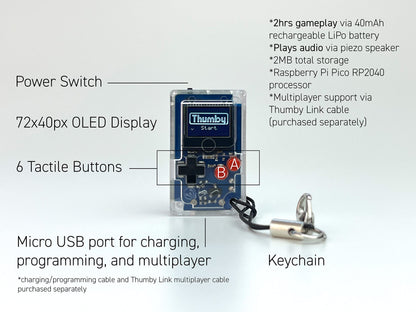 TinyCircuits Thumby (Clear), Tiny Game Console, Playable Programmable Keychain: Electronic Miniature, STEM Learning Tool