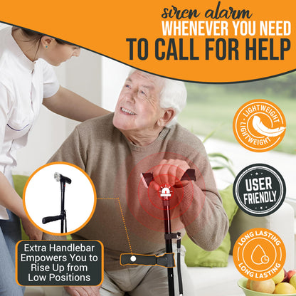 VIVA CARE Walking Cane with Light & Alarm - Foldable, Adjustable, Lightweight, for Balance & Stability for Adults, Seniors, & Injured. [Black]