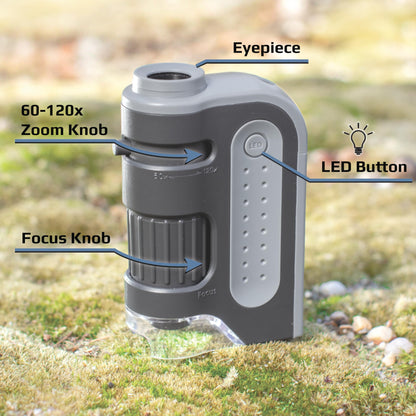 Carson MicroBrite Plus 60x-120x LED Lighted Pocket Microscope, Portable Handheld Microscope STEM Toy, Mini Microscope for Student Science Lab, Educational Portable Microscope (MM-300)